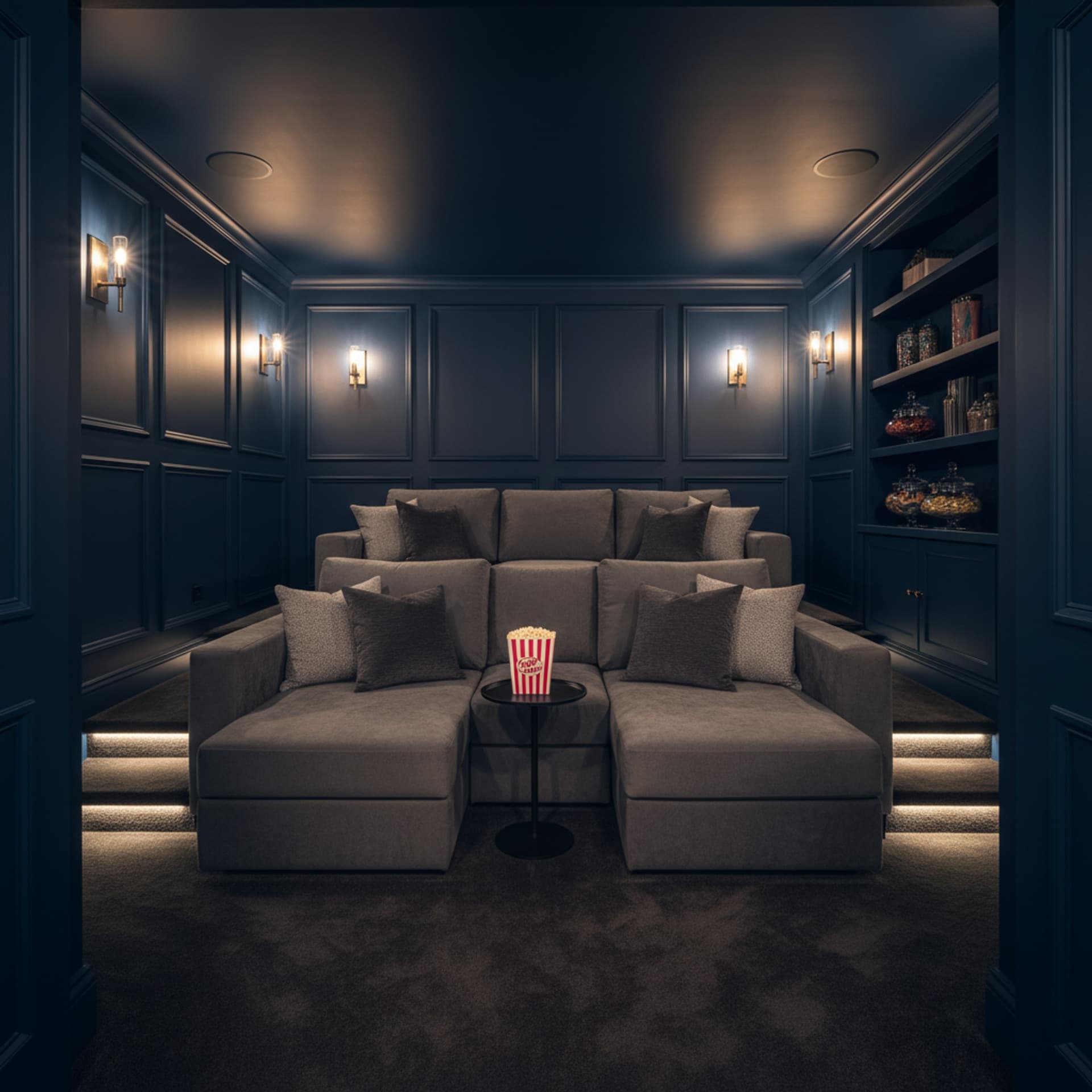 Wallpaper installation with floral pattern and custom wainscoting in a powder room